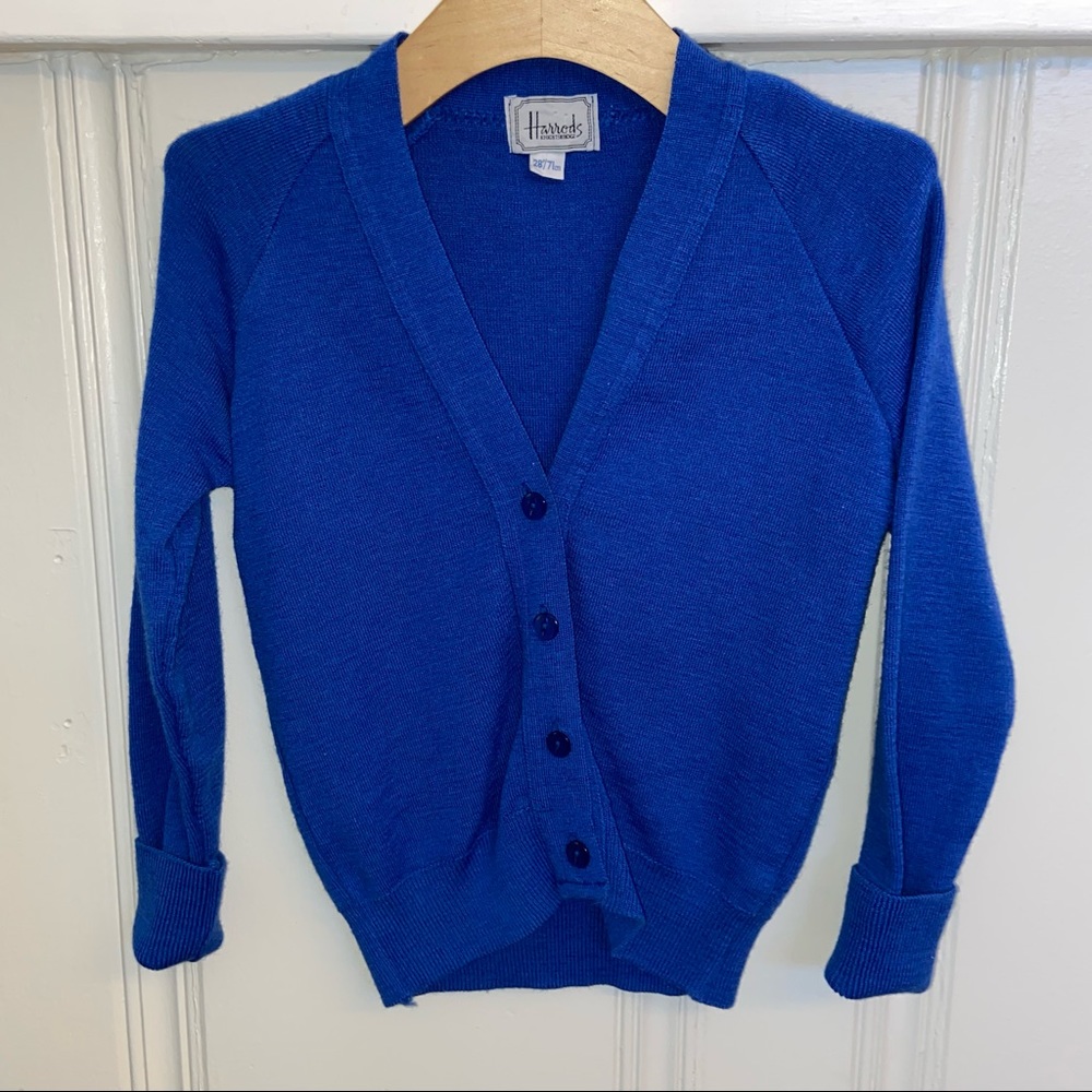 Vintage Harrods Boy’s Royal Blue Wool Cardigan Sweater